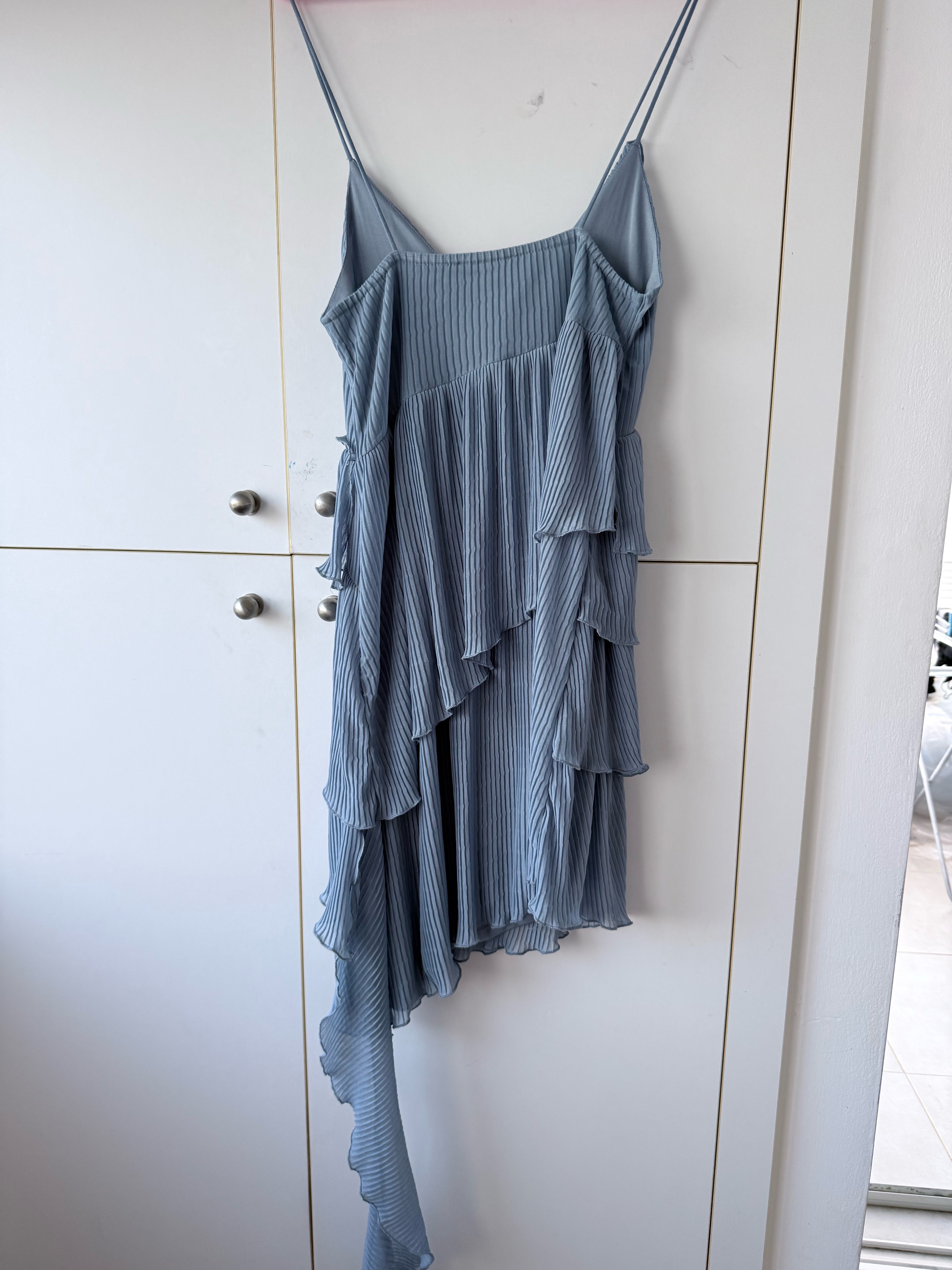 Light Blue Pleated Asymmetrical Dress