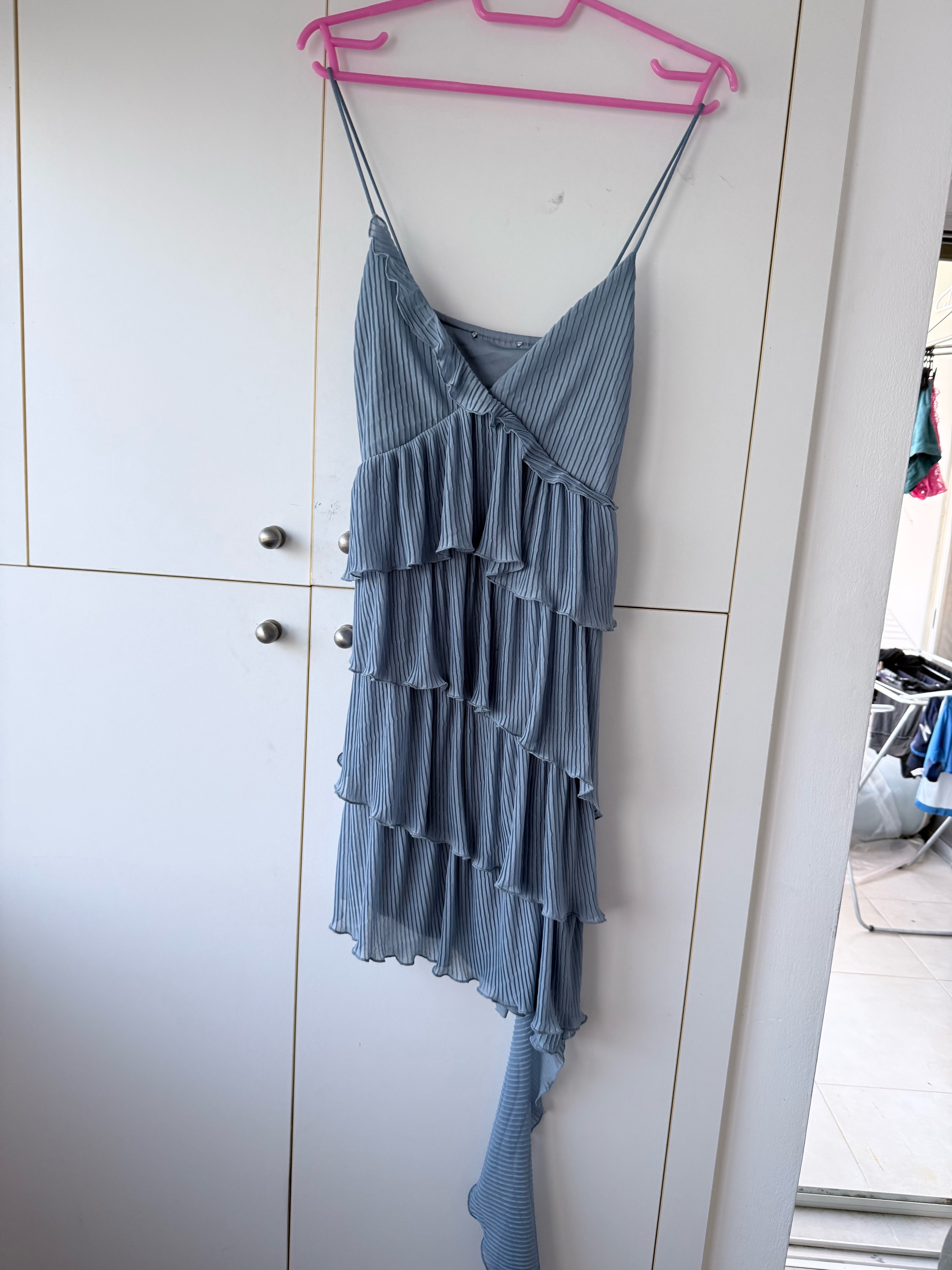 Light Blue Pleated Asymmetrical Dress