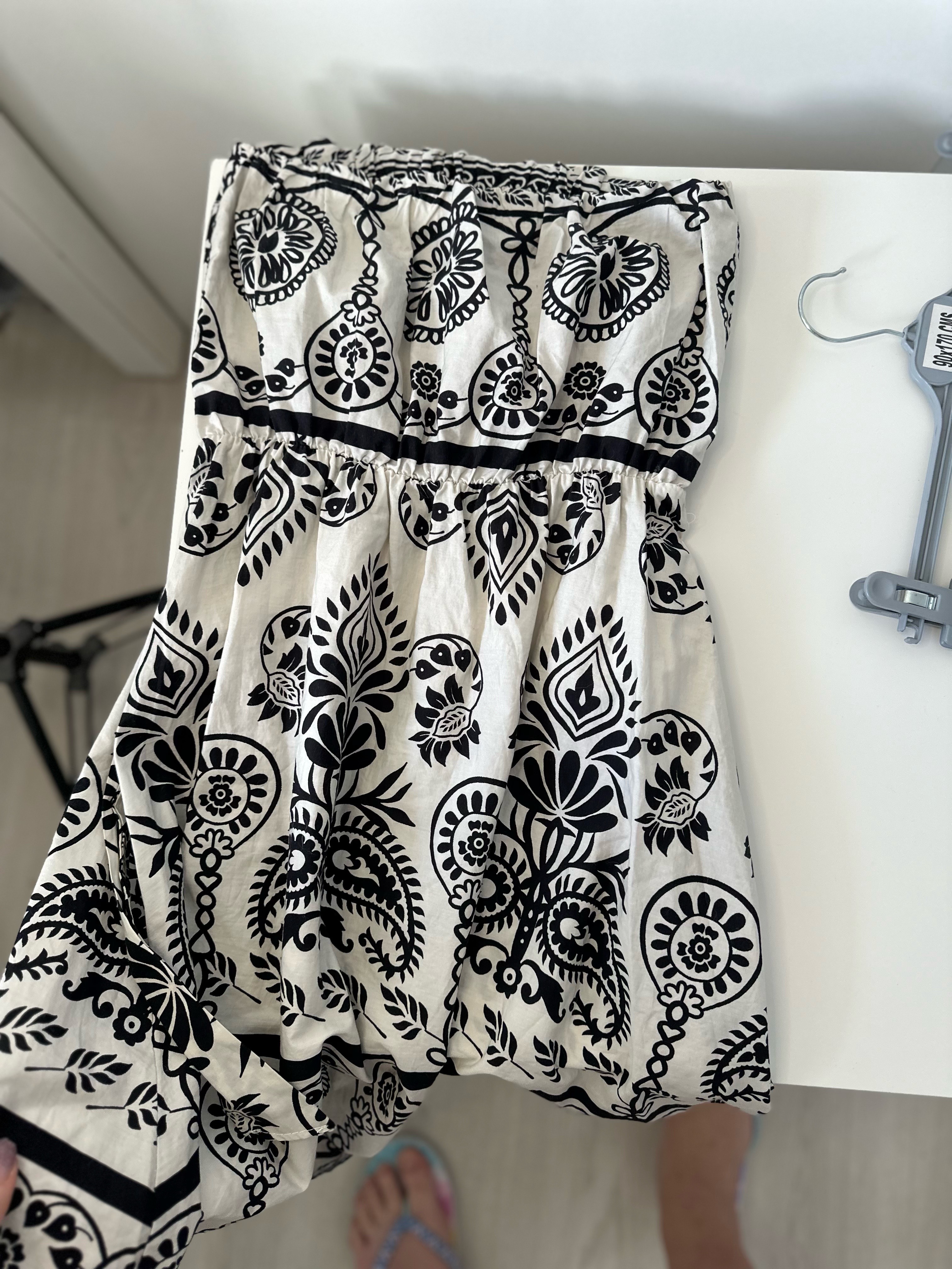 Black and White Paisley Strapless Dress