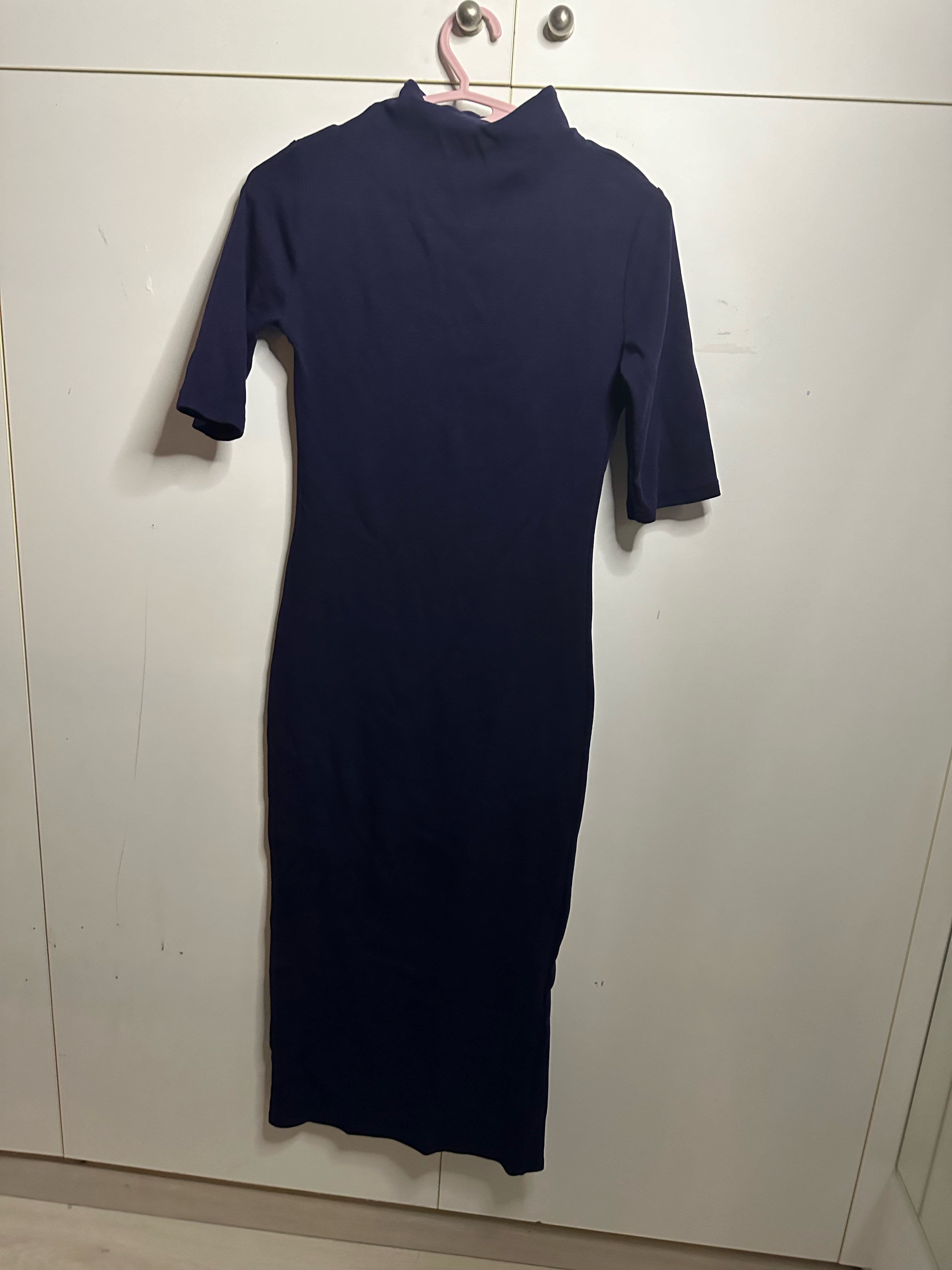 Navy Blue Ribbed Midi Dress