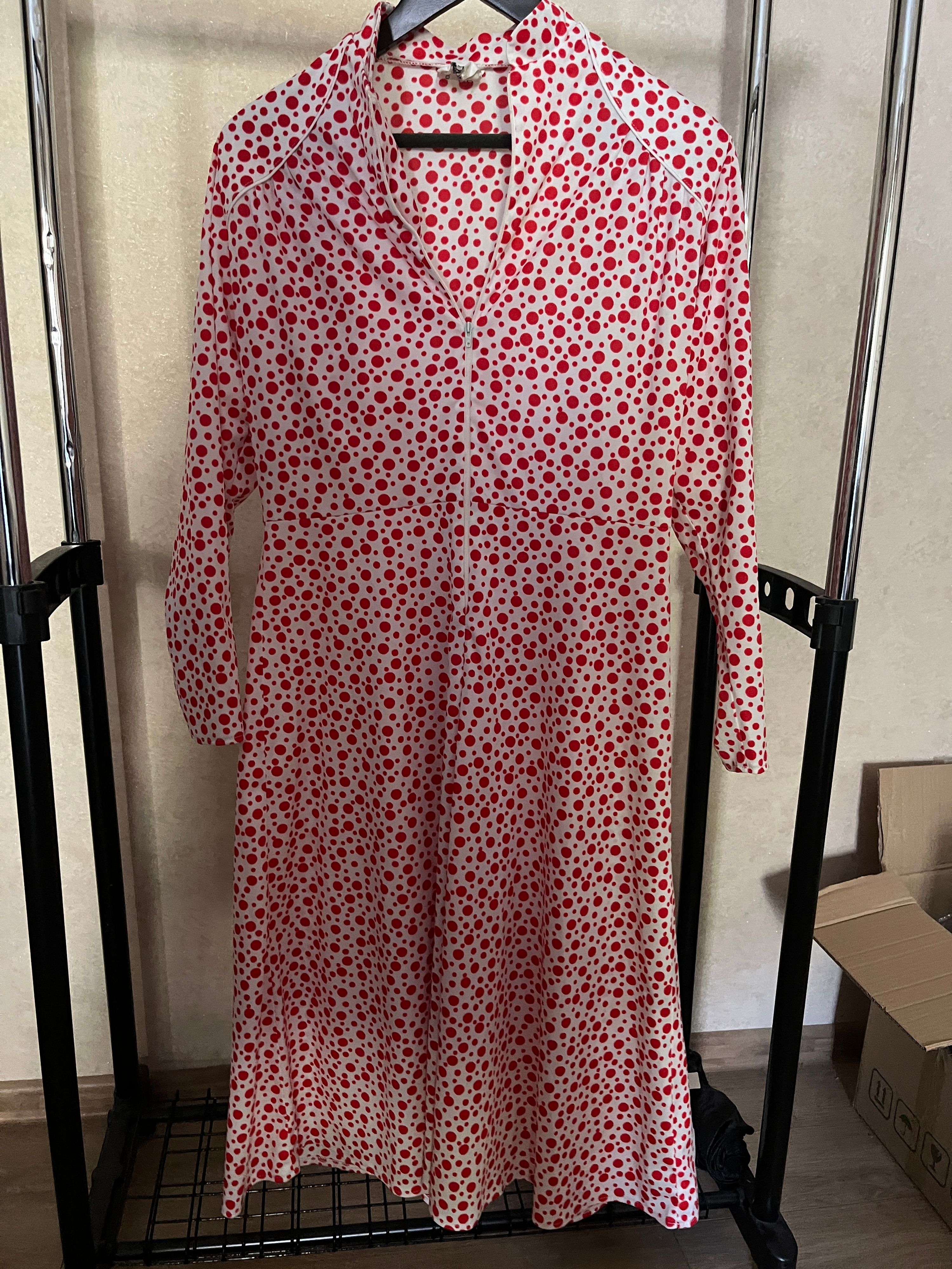 Red Polka Dot Midi Shirt Dress