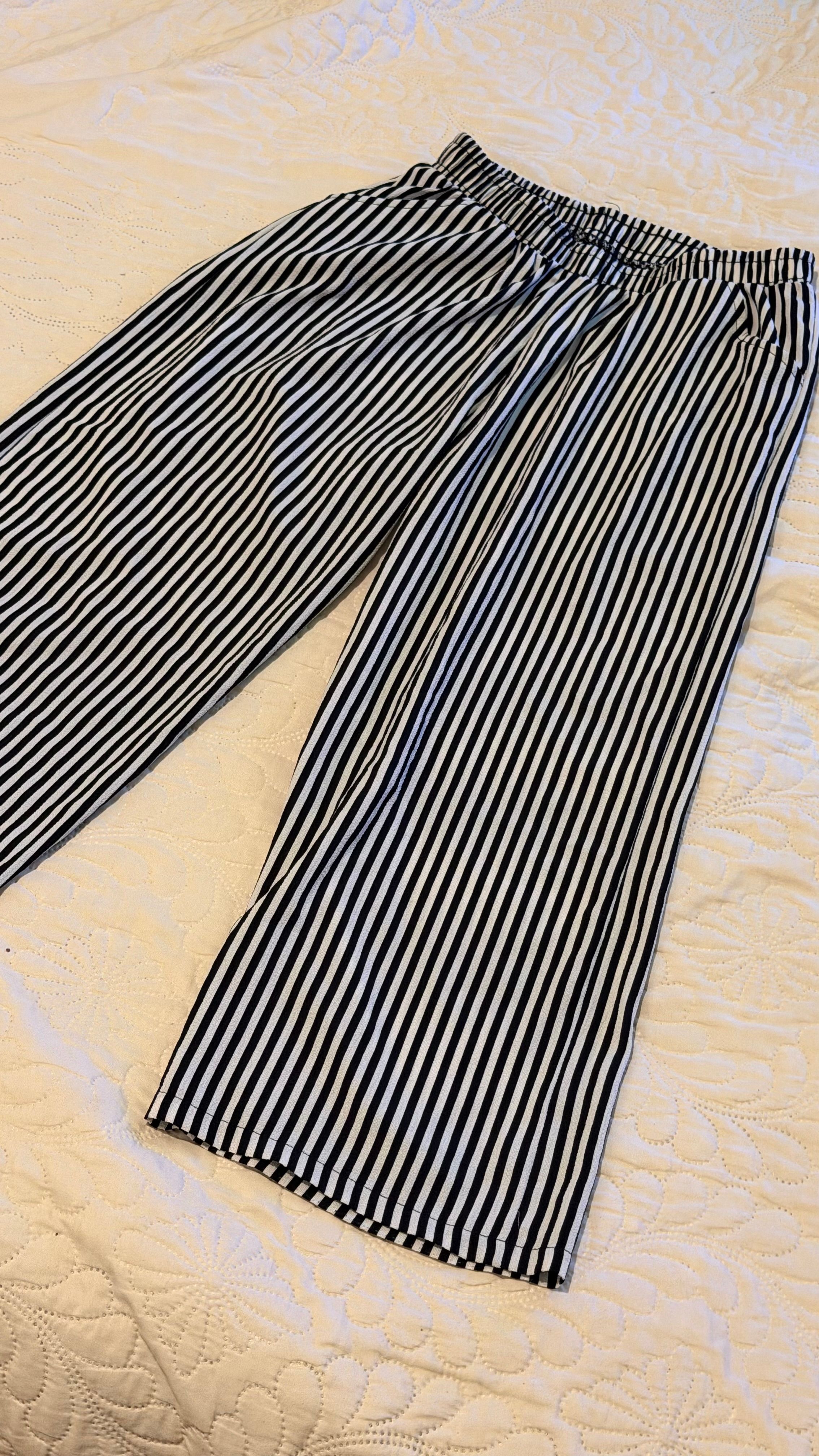Black and White Striped Wide-Leg Pants