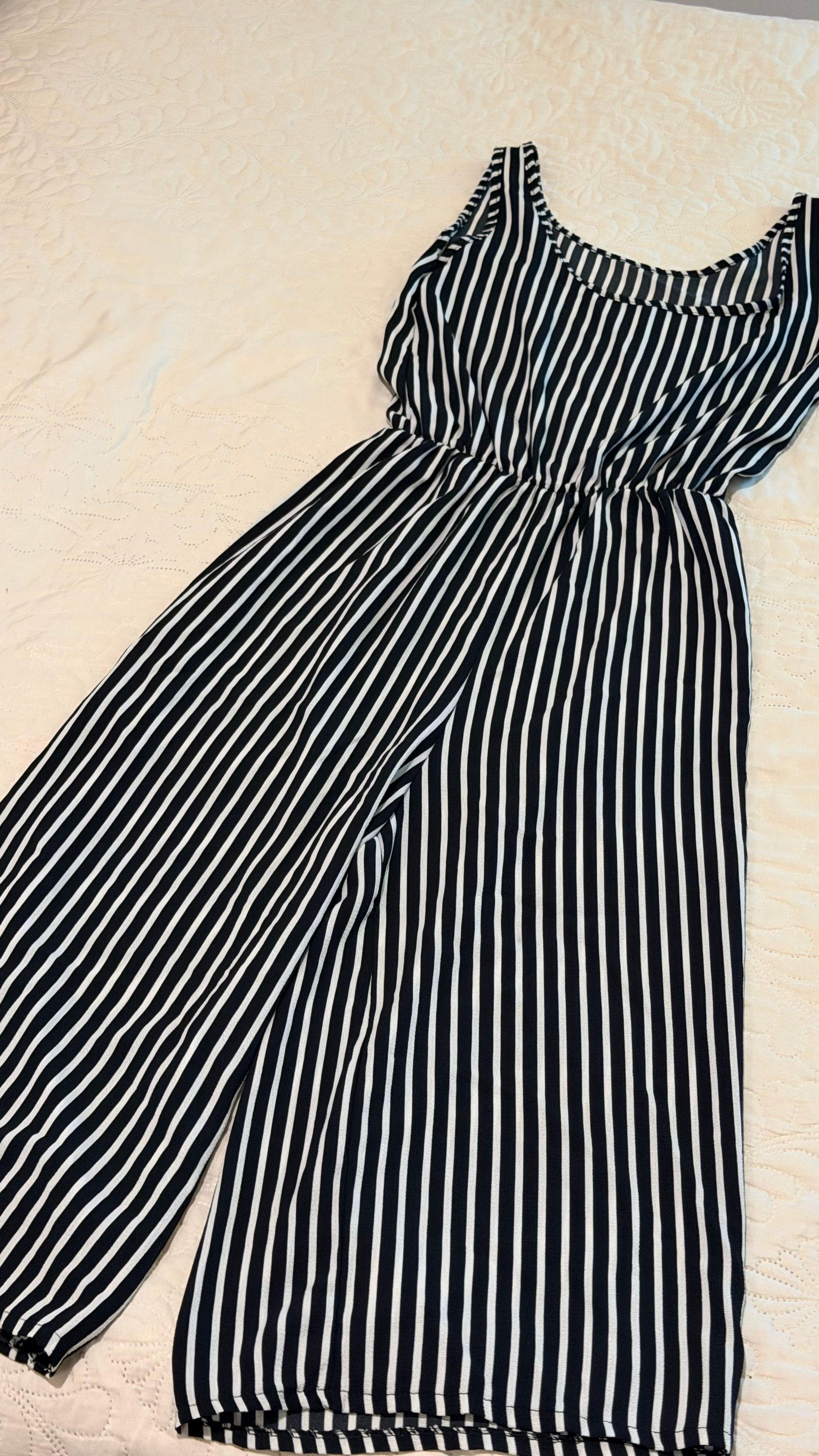 Black and White Striped Jumpsuit