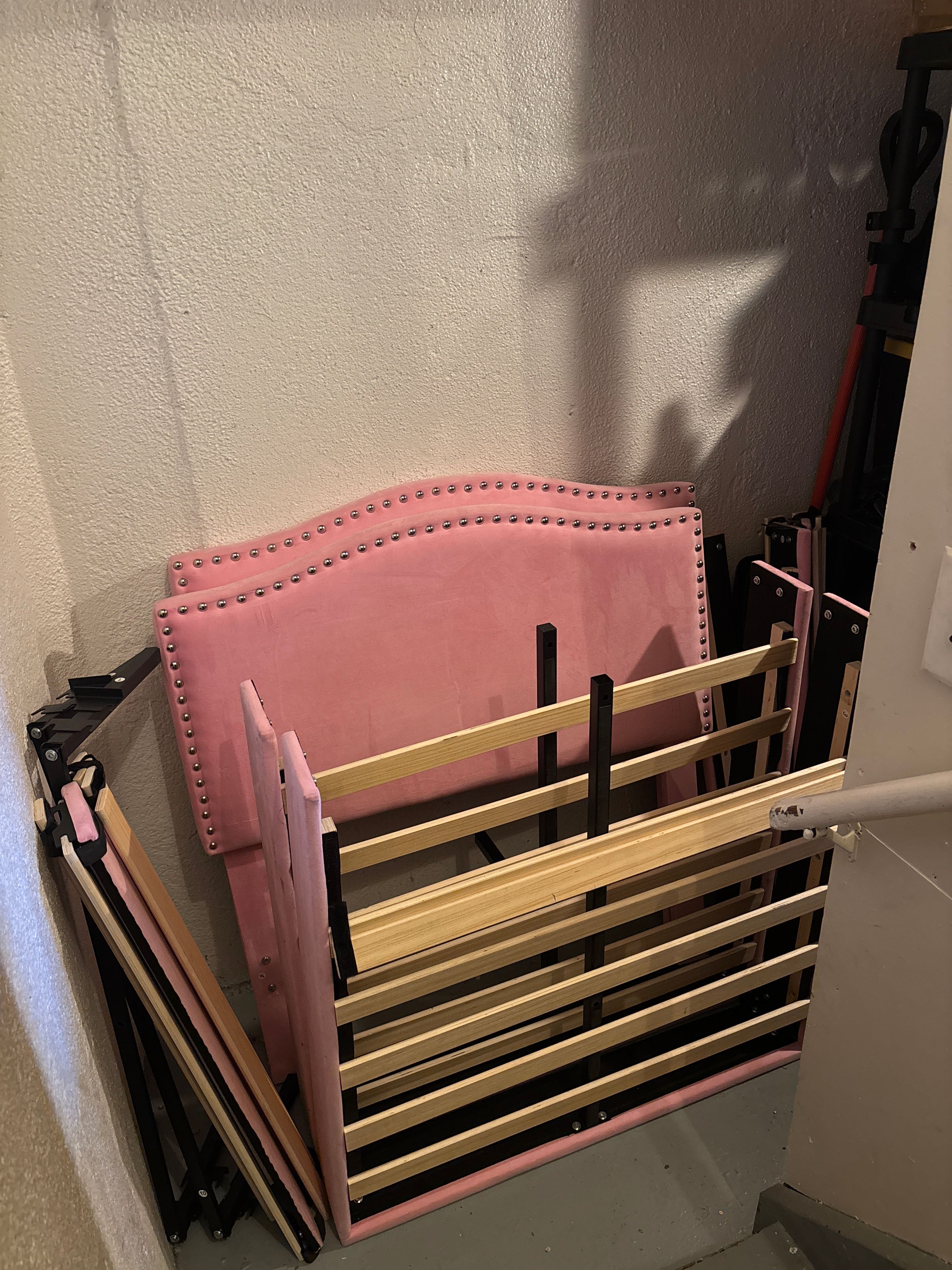 (2)VECELO Twin Pink Upholstered Bed Frame