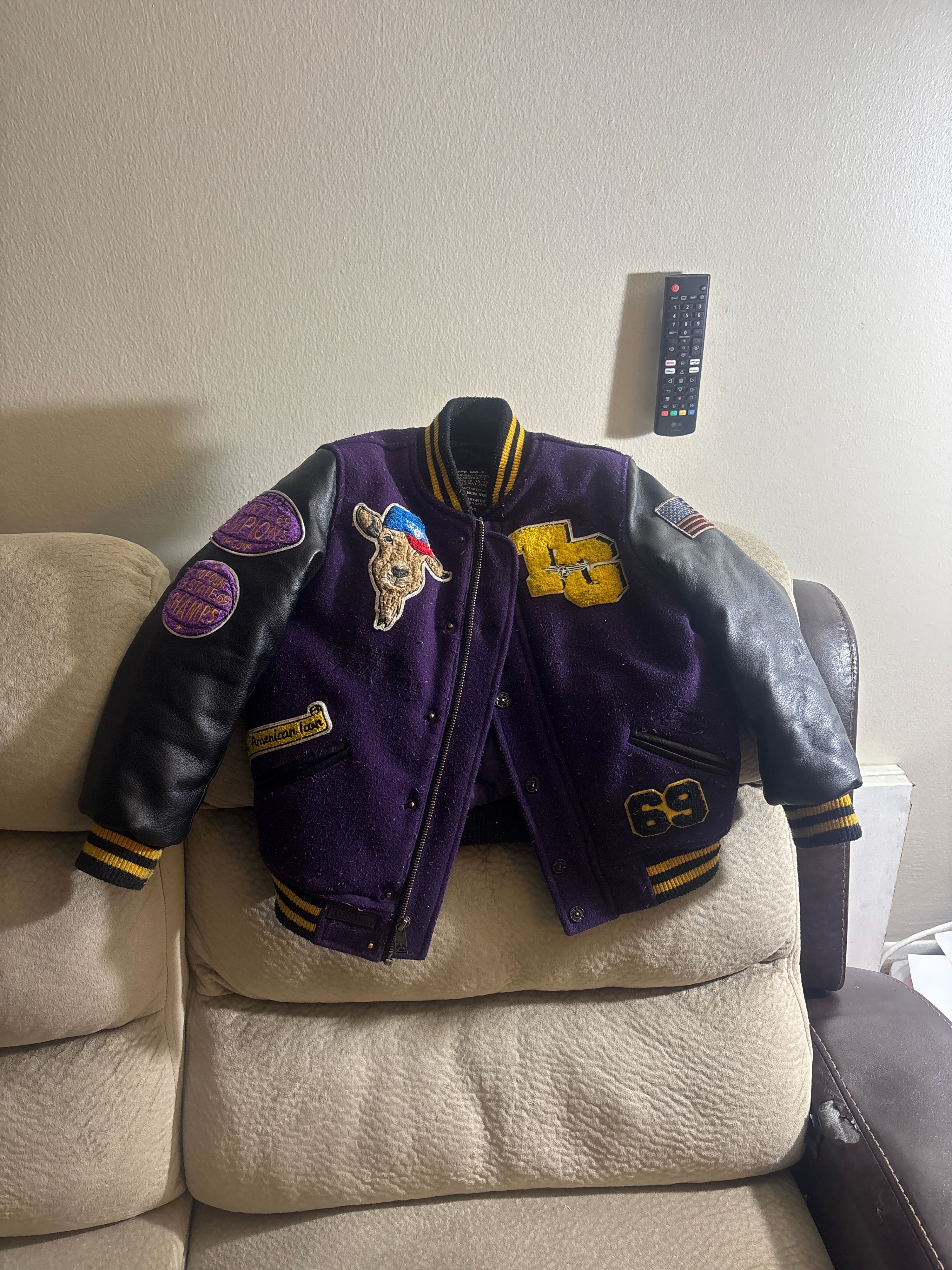 Purple and Black Varsity Jacket with Patches