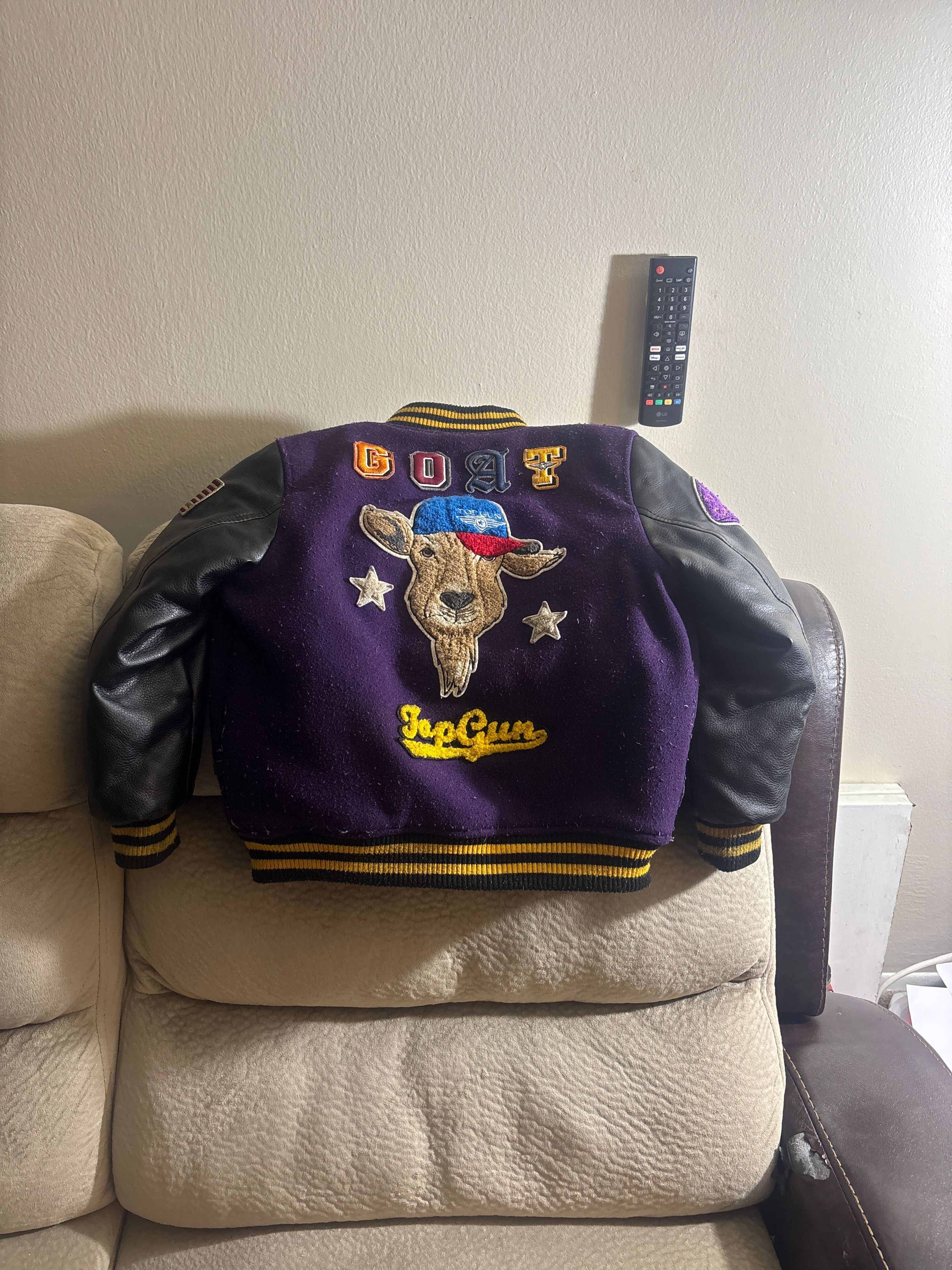 Purple and Black Varsity Jacket with Patches