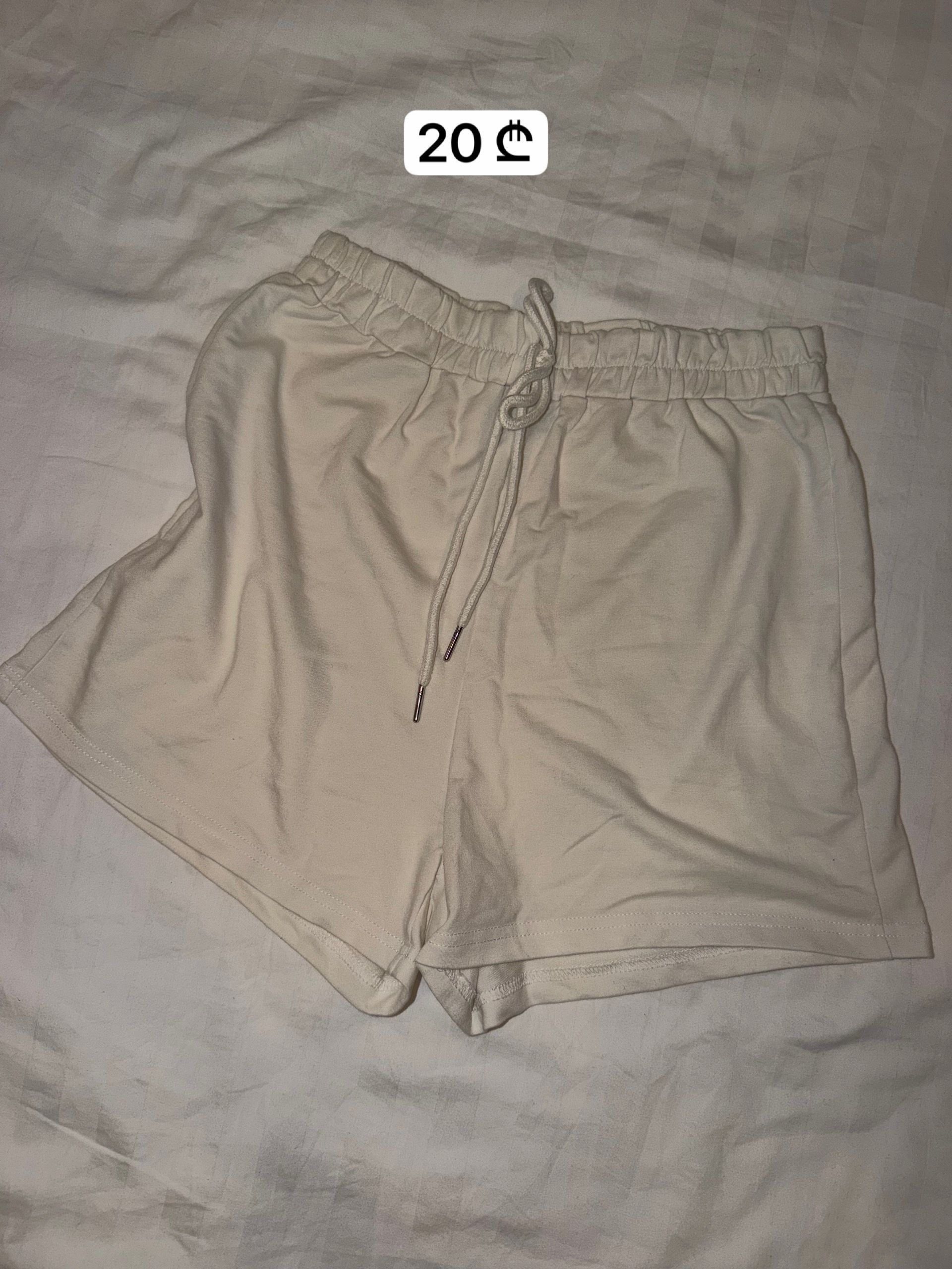 Cream Drawstring Casual Shorts