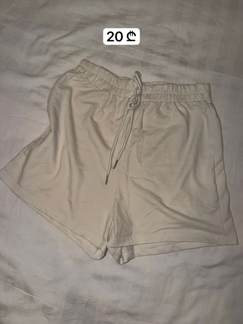 Cream Drawstring Casual Shorts