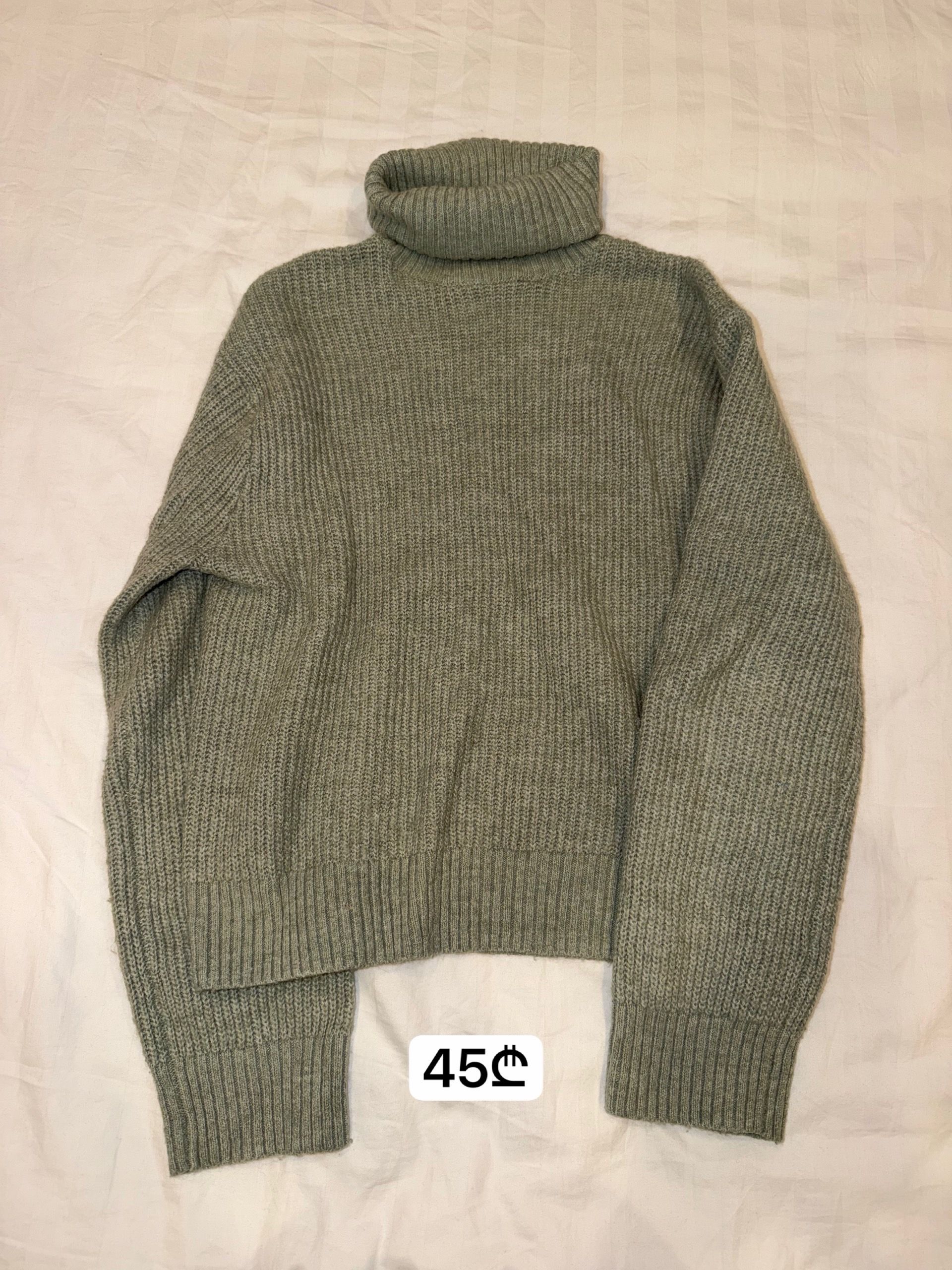 Sage Green Chunky Knit Turtleneck Sweater