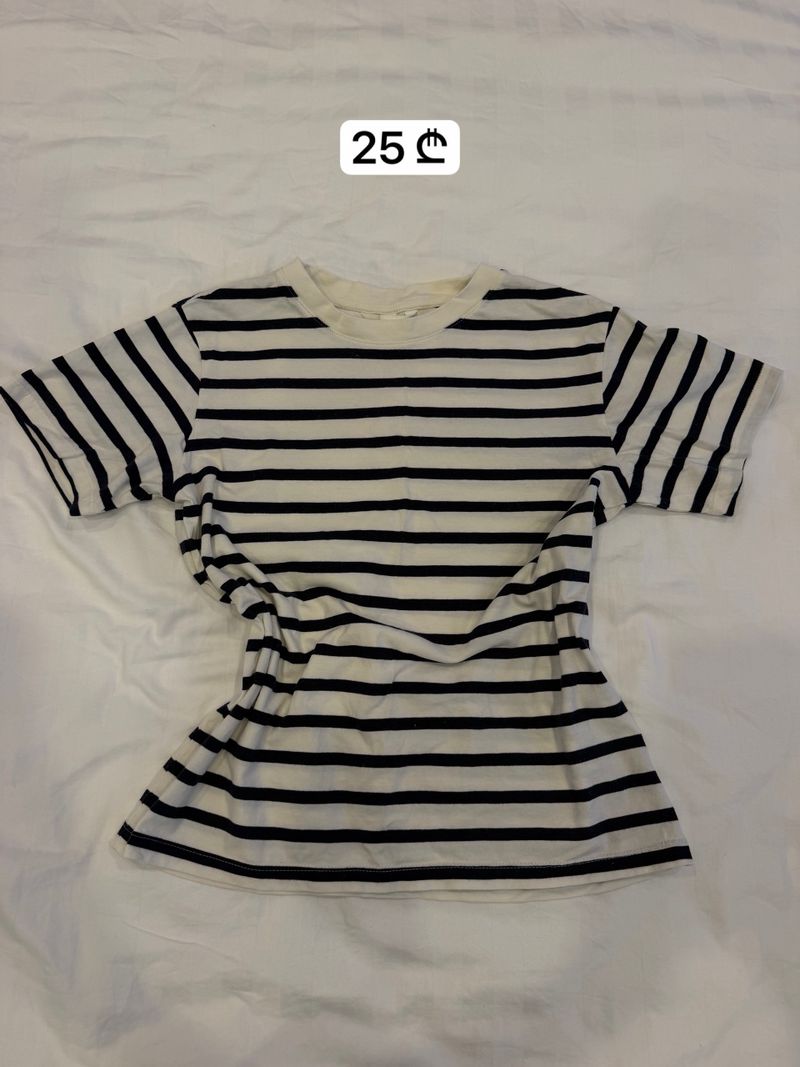 White and Black Striped T-shirt