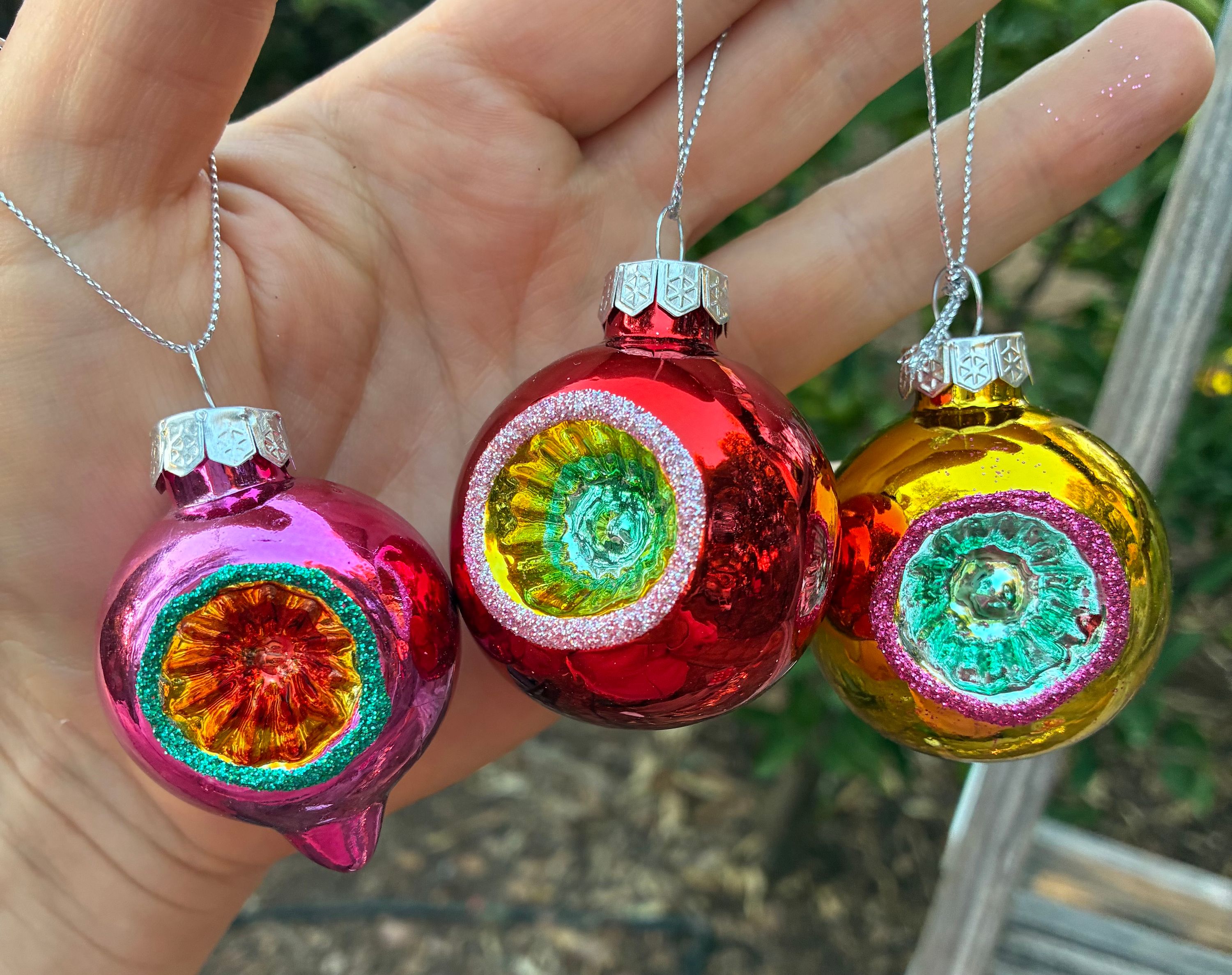 Vintage inspired glass indent ornaments x 3
