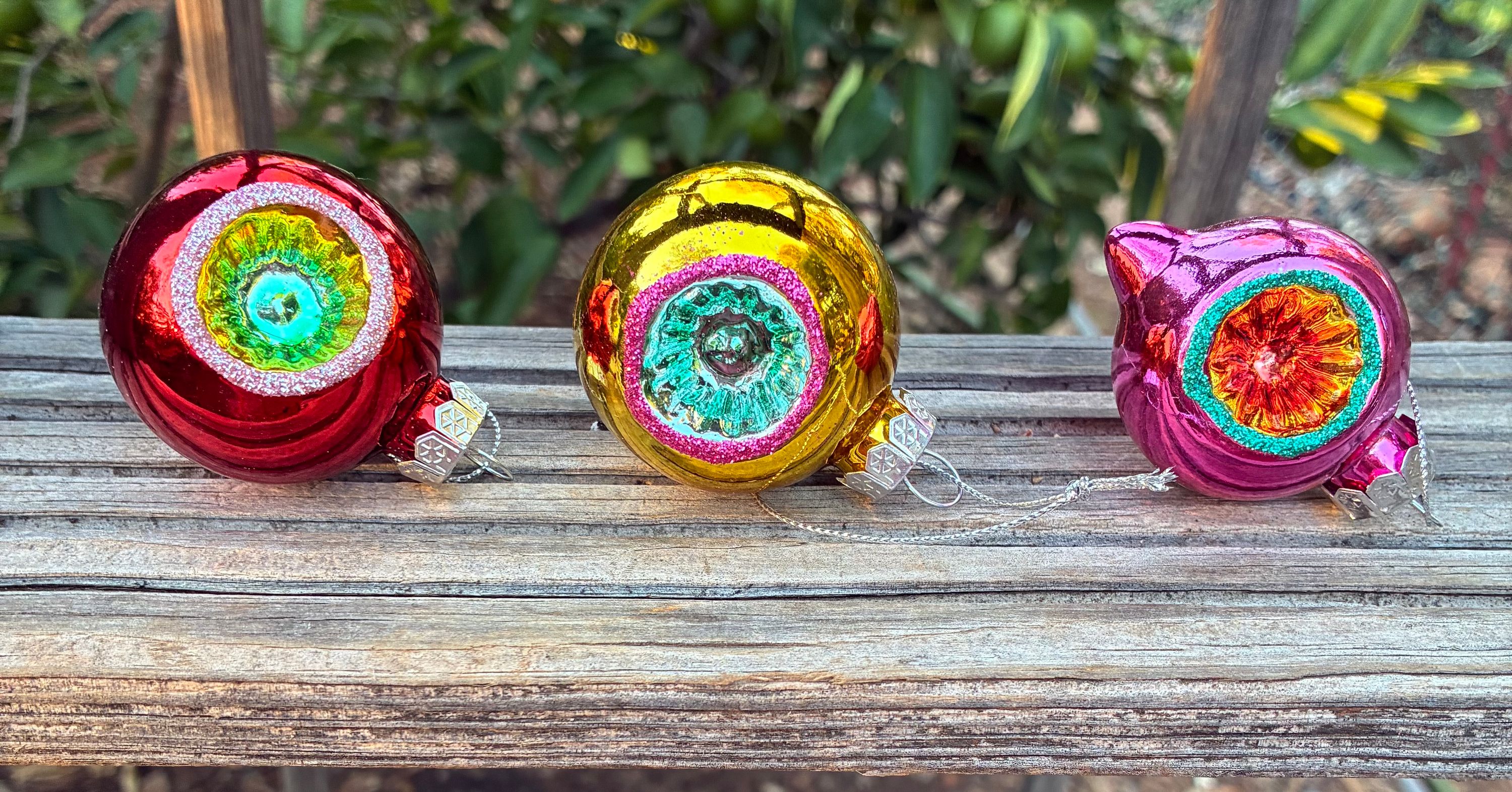 Vintage inspired glass indent ornaments x 3