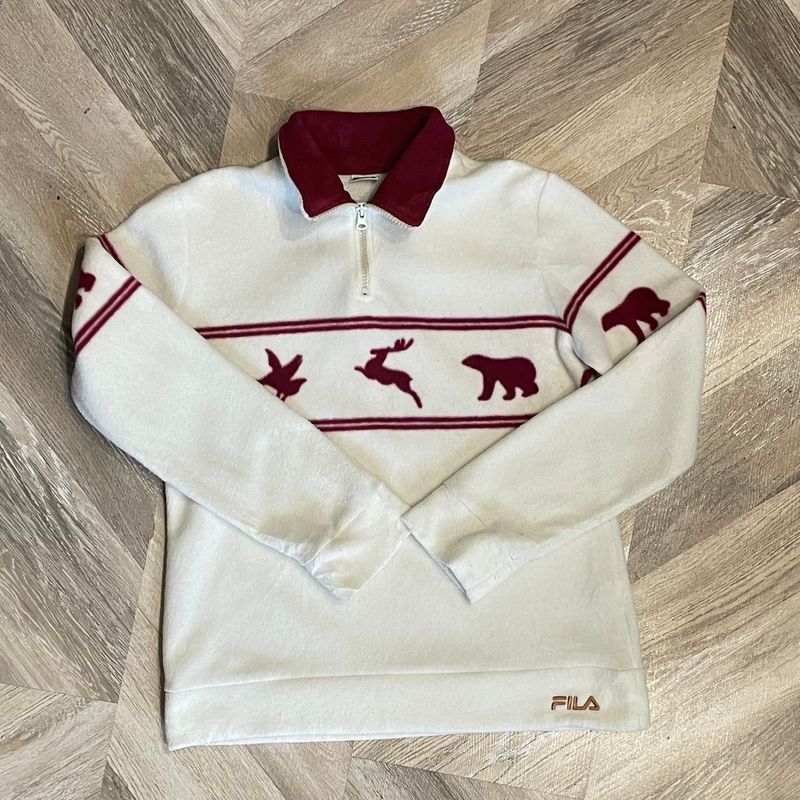 Fila Quarter-Zip Fleece Sweater with Animal Motifs