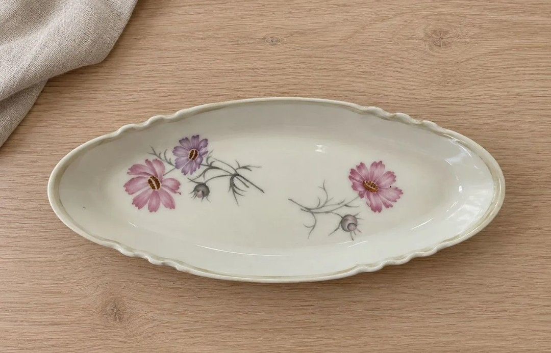 Oval Decorative Dish with Cosmos Flowers