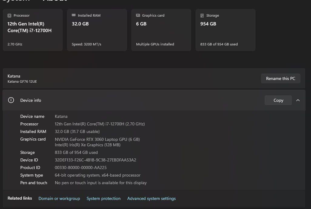Ноутбук MSI Katana 76, 32 гб оперативки