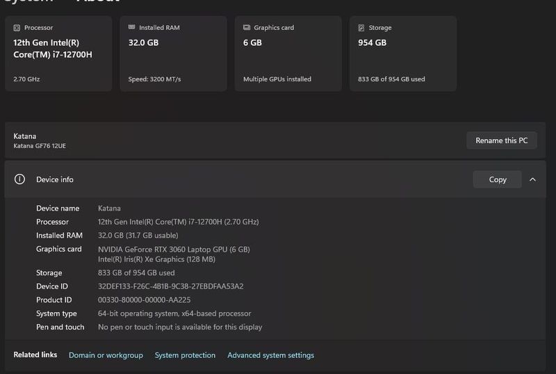Ноутбук MSI Katana 76, 32 гб оперативки