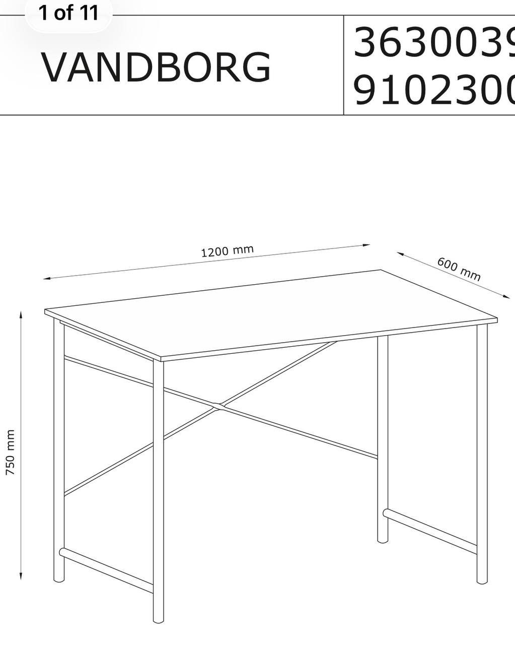 Письменный стол Jysk VANDBORG, 60x120 см
