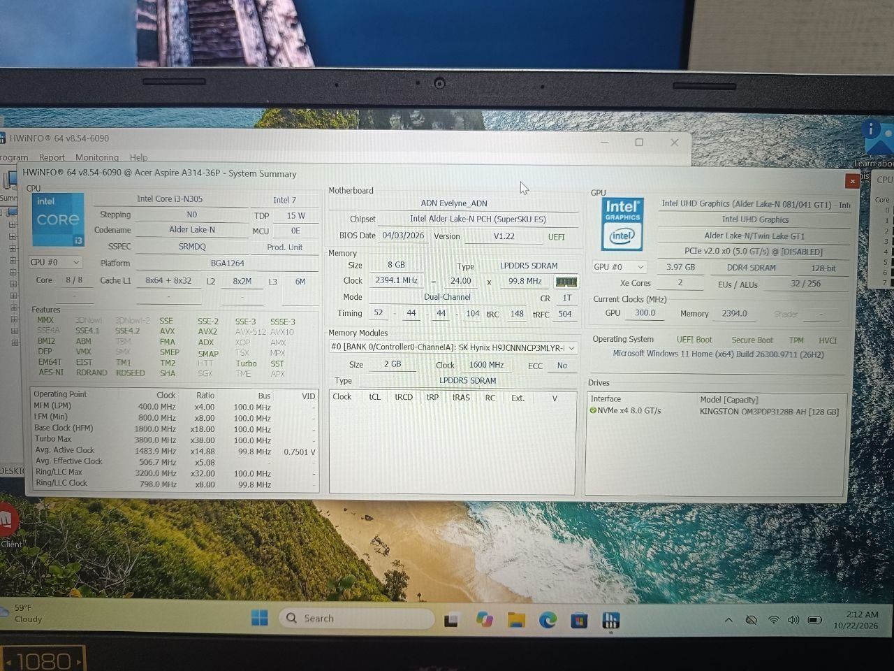 Ноутбук Acer Aspire 3 14, 128 ГБ