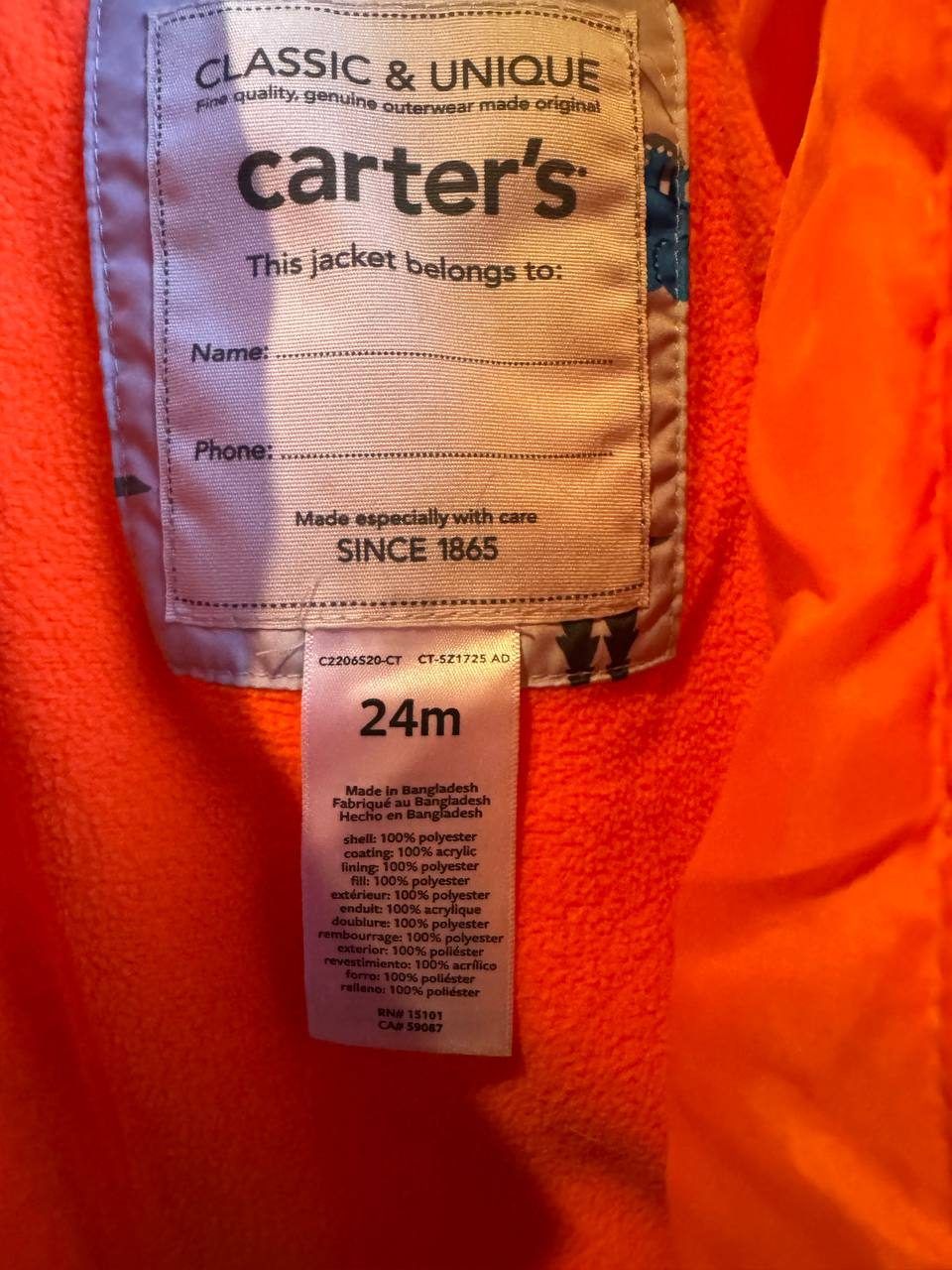 Комплект пуховик и комбинезон Carters, на 2 года