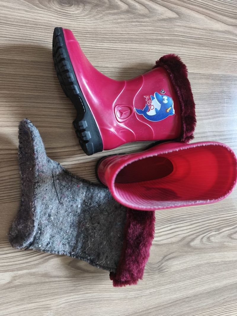 Резиновые сапоги, кроссовки и игрушка
