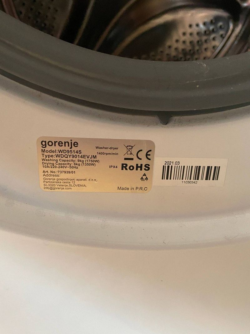 Стиральная машина с сушкой Gorenje, загрузка 9/6 кг