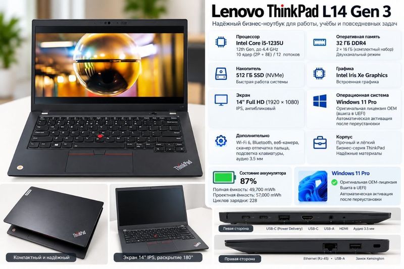 Ноутбук Lenovo ThinkPad L14 Gen 3, 32 ГБ